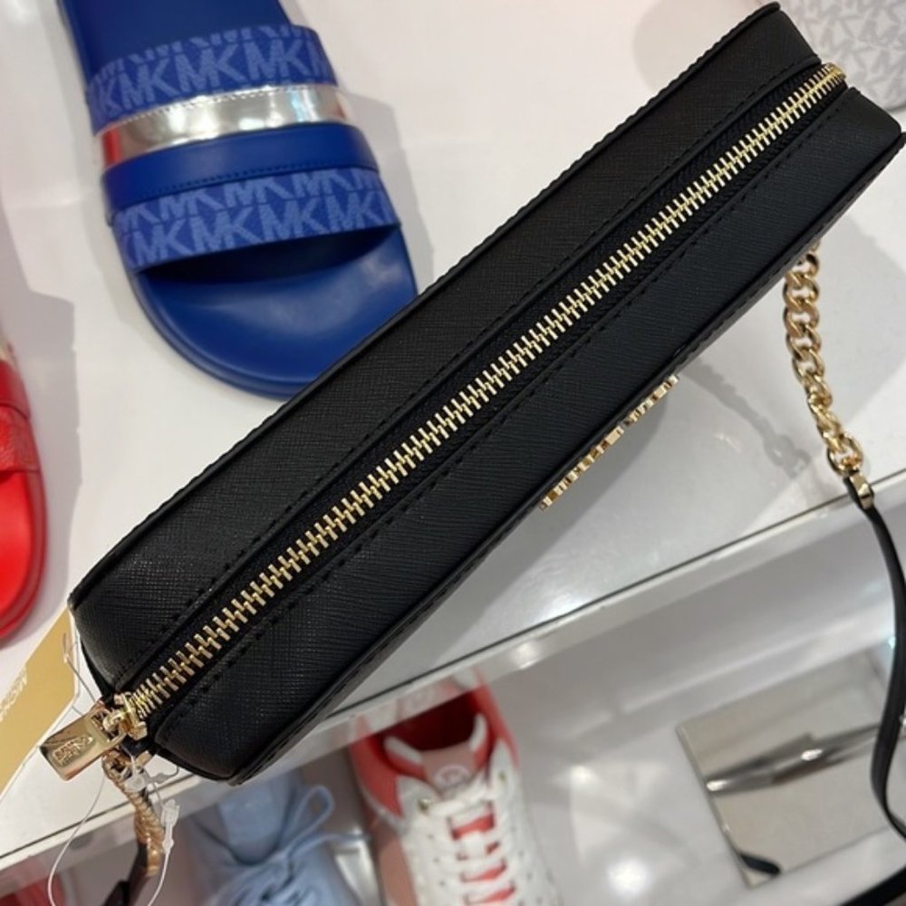 Michael Kors Jet Set Item Large East West Zip Crossbody Leather Black - Picture 2 of 16